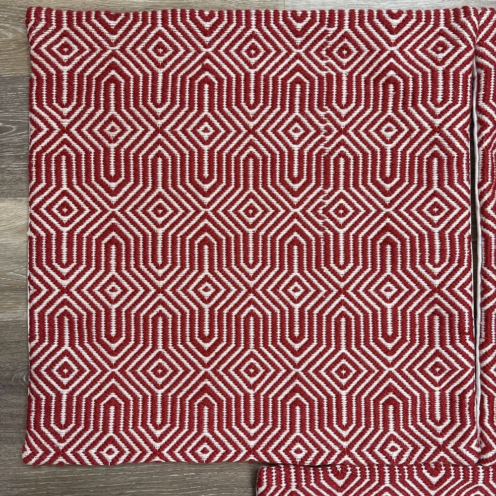 (3) Loloi Indoor/Outdoor Accent Throw Pillow Covers Red White Boho Geometric